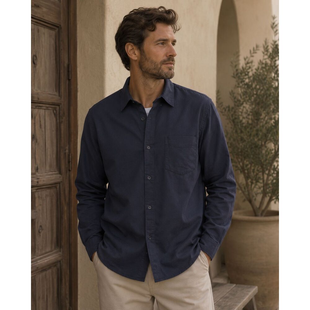 Quince Blue Long Sleeve Button Up Shirt Top   Mens Size Medium